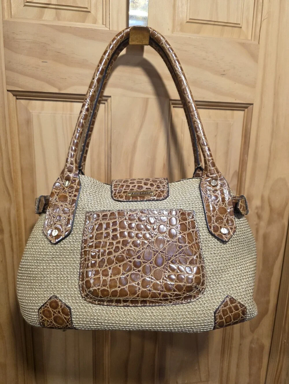 Eric Javits Vintage Brown Croc-Embossed Women Handbag